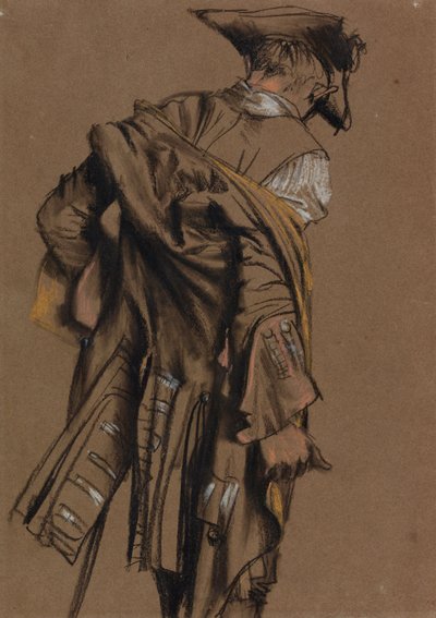 Artist’s Model, Seen in Back View, Putting on an Eighteenth-Century Uniform by Adolph Menzel
